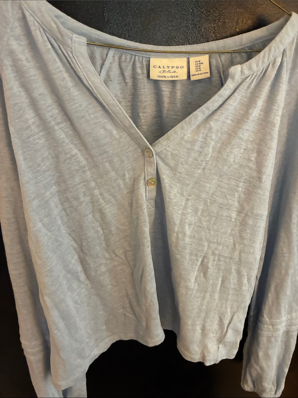 Calypso St. Barth Pale Blue 100% Linen Henley Top M